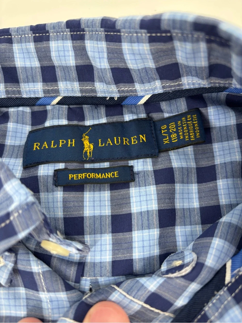 Polo Ralph Lauren Performance Boys XL 18-20 Button Down Shirt Blue Plaid Gingham